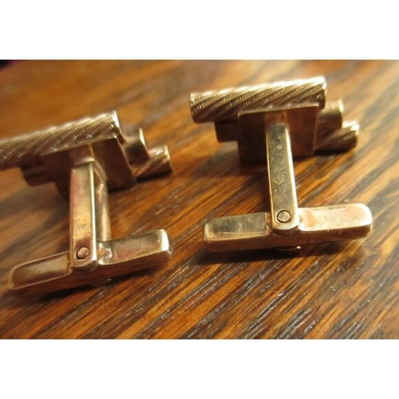 1950's Vintage Gold Tone Textured Cufflinks Mens Accessories Retro Style Jewelry - Picture 3 of 5